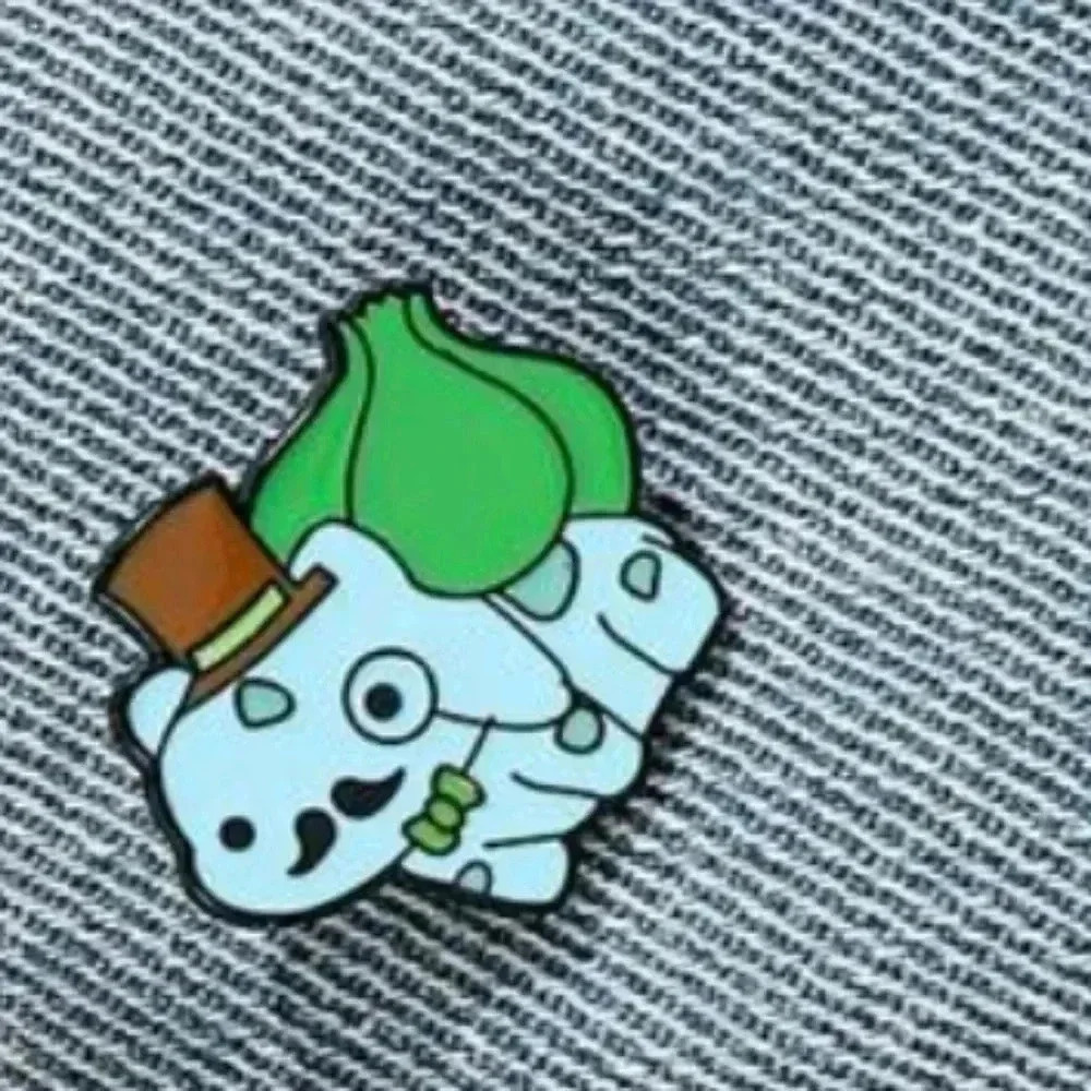 Vintage style Pikachu pokemon Bulbasaur hat mustache enamel brooch pin accessory - Picture 4 of 4